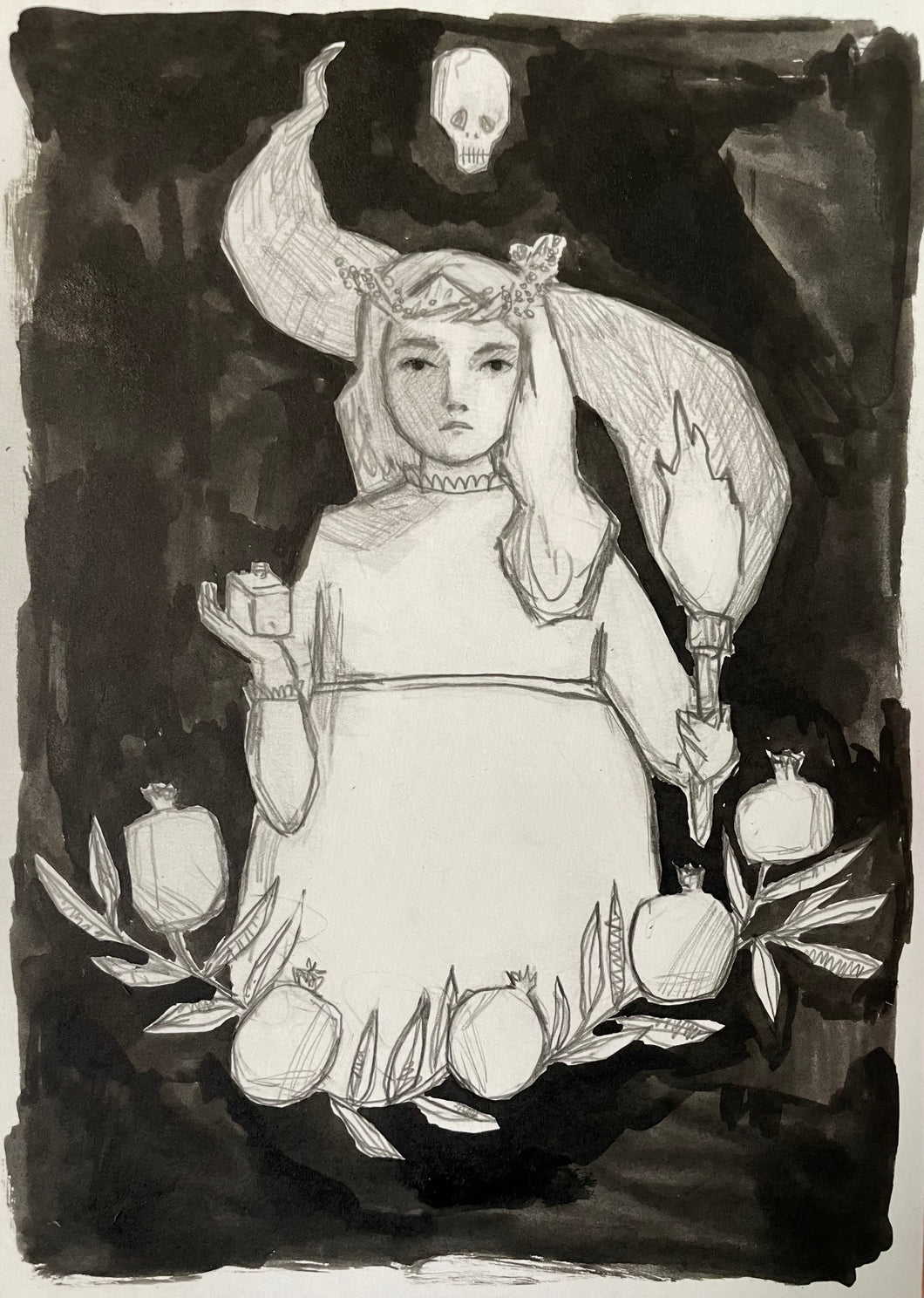 Persephone - pencil and ink drawing