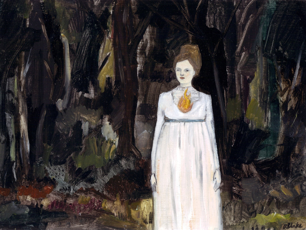 The fire in her heart led her through blackened forests - print of original oil painting